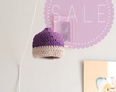 SALE Pendant lamp in dark violet/ light gray . Eco design. Hand crocheted