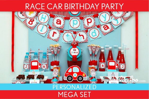 Race Car Birthday Party Package Collection Set Mega Personalized Printable // Cute Race Car - B36Pz2 Il_570xn