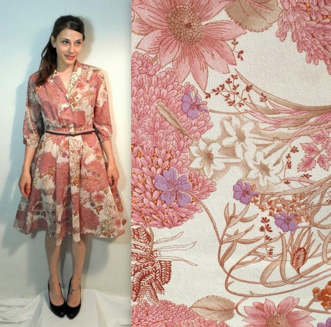 Pink Floral Vintage Dress with Belt