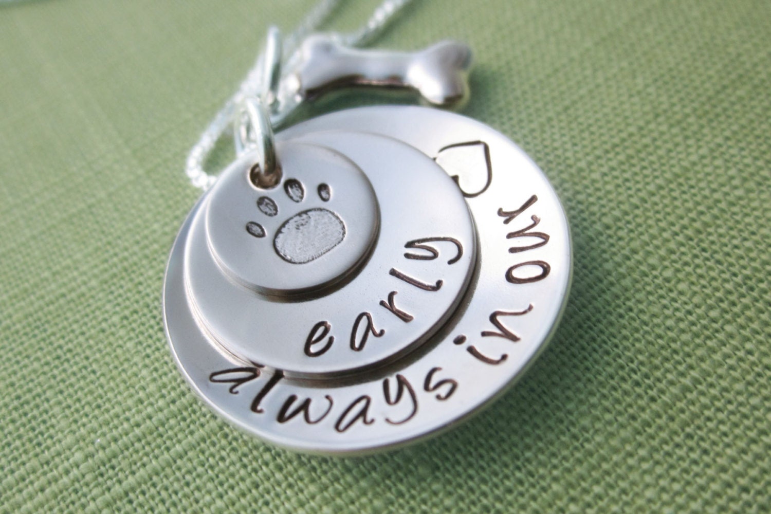 Stacked Pet Lover's Necklace - Pet Rememberance - Personalized Dog or Cat Name and Dog Bone Charm - Hand Stamped Jewelry