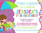 Swimming Pool 5x7 Invitation - Girl Birthday Party - PRINTABLE Il_170x135
