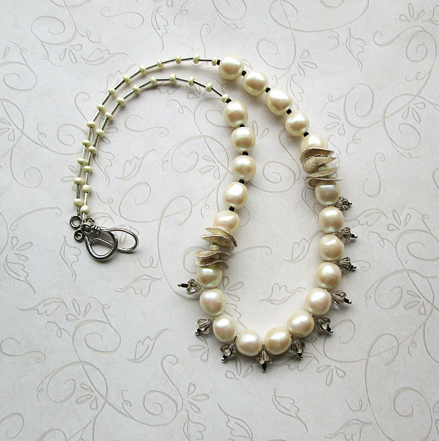 Pearl Necklace White Necklace White Pearl Necklace Single Strand Beaded Beadwork