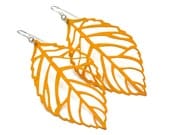 Mustard Yellow Filigree Leaves . Earrings . Large . Meadow Collection