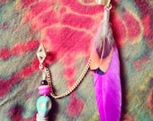 Single Geometric Design Earring & Ear Cuff. Tribal Look. Feathers. Skull. Beads.