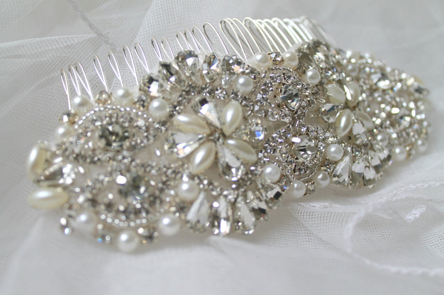 Bridal beaded swarovski pearl & crystal luxury couture headpiece/hair comb. DUCHESS PEARL