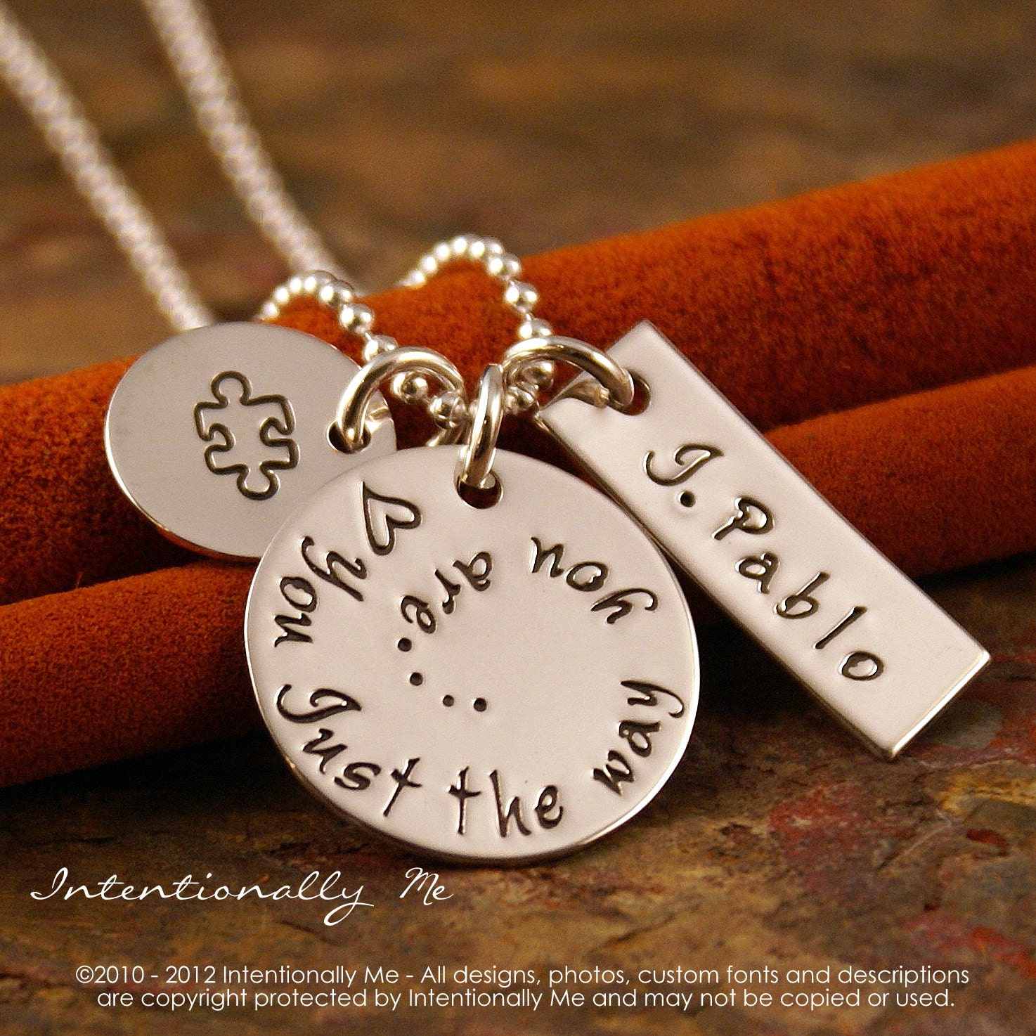 Hand Stamped Necklace - Personalized Jewelry - Sterling Silver Jewelry - Love you just the way you are (Autism Awareness)
