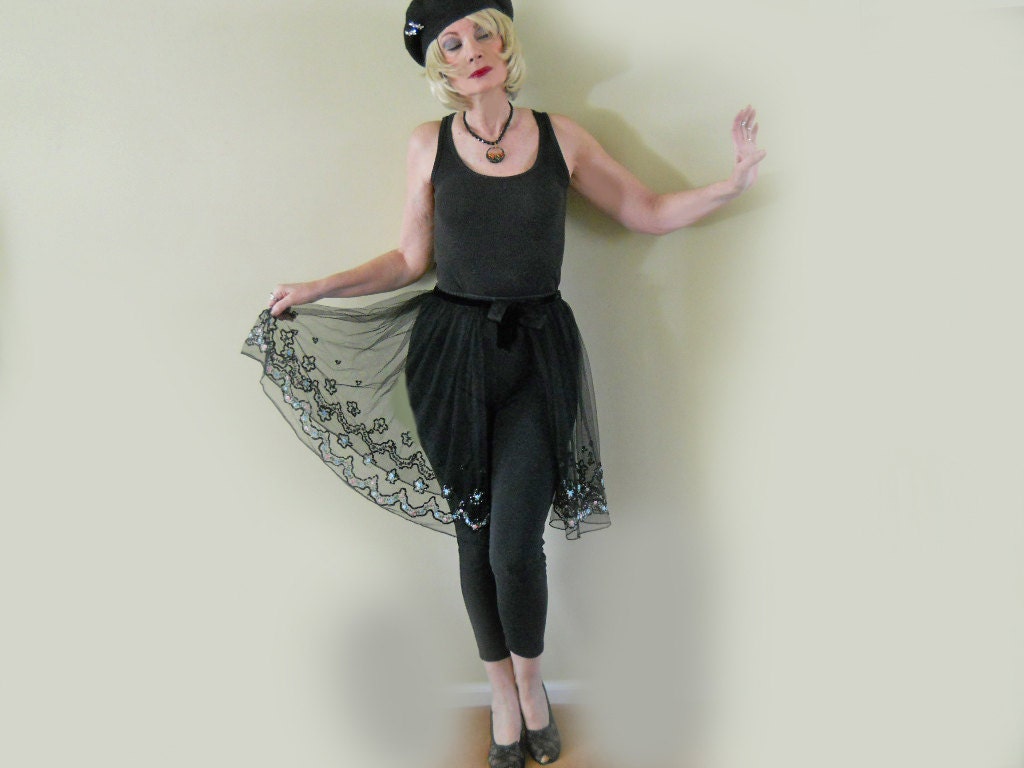 20s Cape / Overskirt / Apron / Soft Tulle Sequins Embroidery