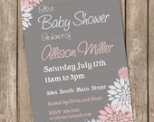 Girl Baby Shower Invitation Flower Pink and Grey Printable Personalized 20130115-K4-1 Il_170x135