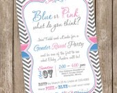 Pink and Blue Chevron Gender Reveal Invitation Baby Reveal Invite Printable Personalized Il_170x135