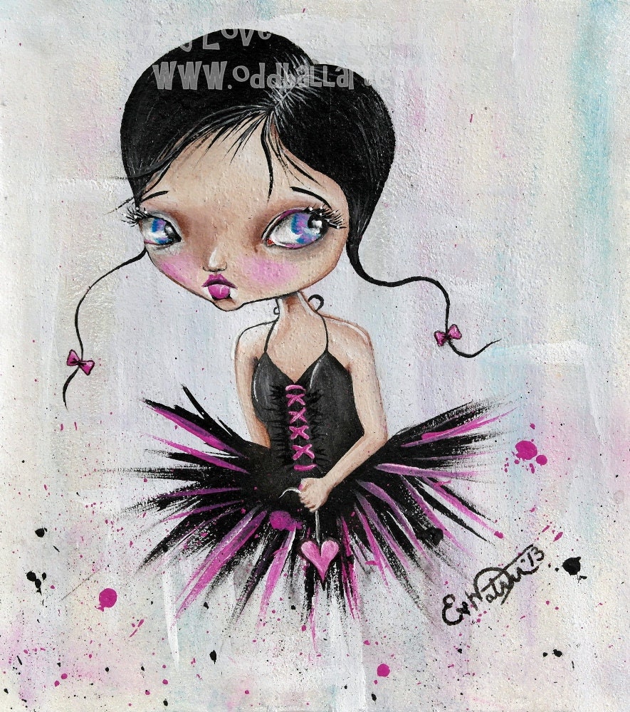 Whimsical Big Eye Art Print Pop Surrealism Signed Heart Break Ballet by Lizzy Love apprx 8x8