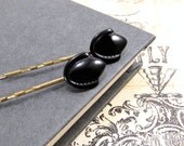 Art Deco Hair Pin, Flapper Accessories, Vintage Glass Black Bobby Pins, Art Nouveau