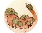 Aesop's Fables 'The Hare and the Tortoise' Watercolour Gouache Painting Illustration Giclee Art Print