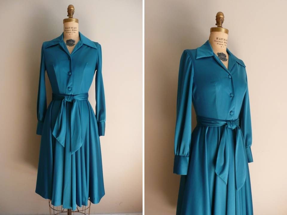Vintage 1970s Teal Disco Dress 70s