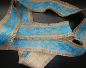 Burlap and Lace Ribbon, Teal Lace and Rustic Brown Frayed Burlap Ribbon, Use for Wedding, Shower, Party, Home Decor, Crafting