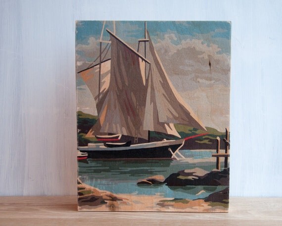 Paint by Number Sailboat Art Block - 8" x 10", nautical, sailing, seascape, marine