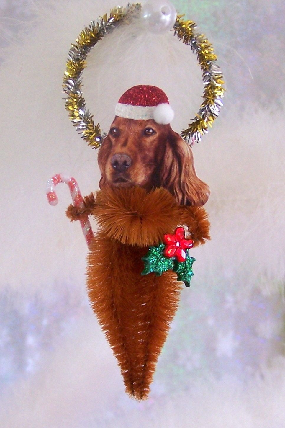 SALE Irish Setter Christmas Ornament Feather Tree