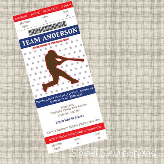 Printable Baseball Ticket Party Invitation