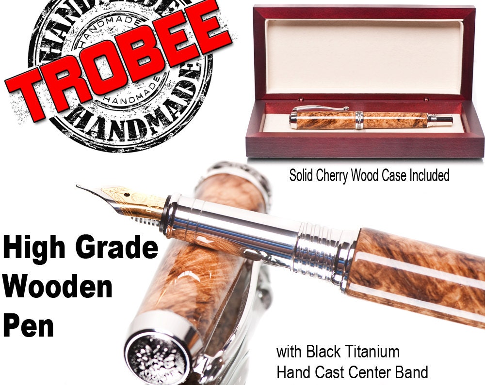 Hand Cast Black Titanium Center Band Wood Fountain Pen - Great custom designed gift