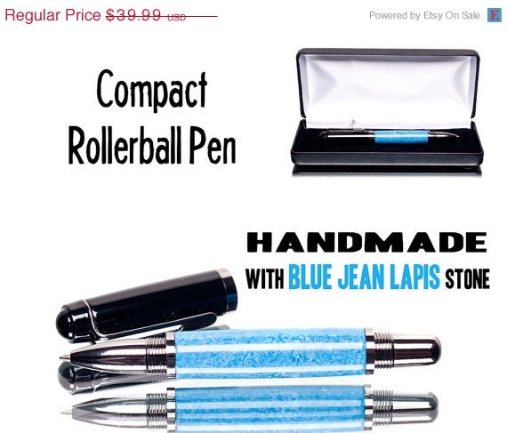 ON SALE NOW Compact pen hand made with Blue Jean Lapis, Rollerball
