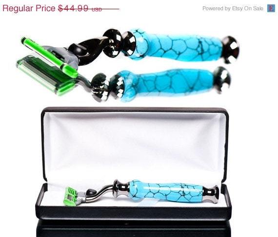 50% OFF Shaving Razors - Turquoise and Titanium Special present for him unique and special