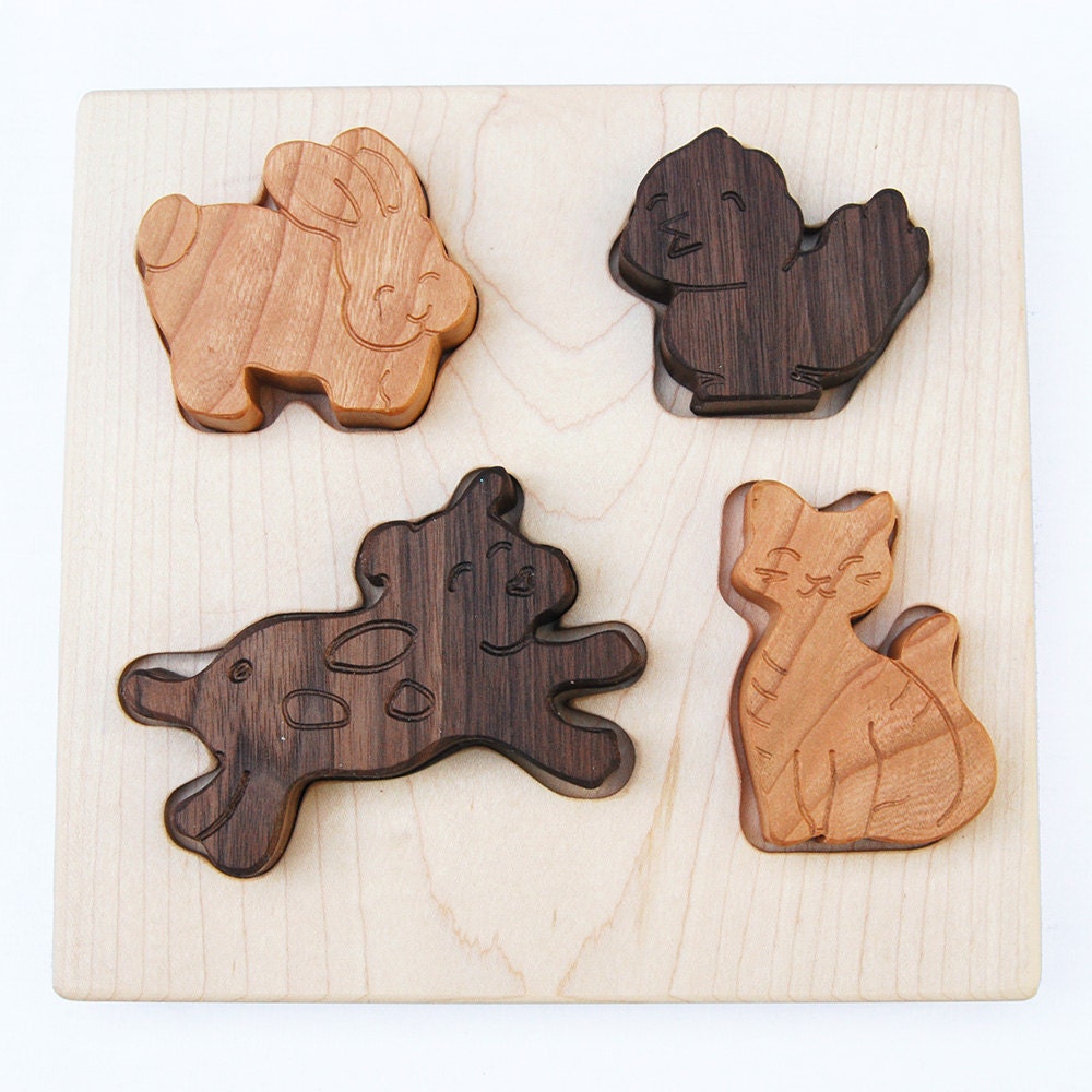 Pets Puzzle, organic chunky wood puzzle for babies and toddlers