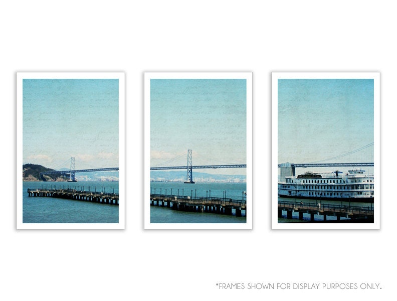 Turquoise Home Decor -  turquoise wall art, aqua decor, Bay Area art - "Letters from San Francisco" - Set of Three 8x12 Fine Art Photographs