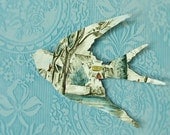 Swallow Bird Wall Art, Upcycled Ceramic Vintage Plate, Shabby Chic, Home Decor, Broken China