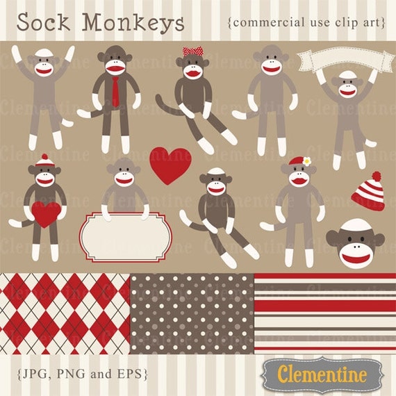 40% OFF SALE -Sock monkey clip art images, sock monkey clipart, sock monkey vector, royalty free clip art- Instant Download Il_570xn