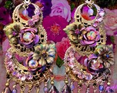 Filigree Shabby-Chic Flower Earrings- Crystal Victorian Rose Chandelier Earrings,Antique Bridal Chandelier Earrings-MTO