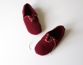 Crochet Slippers - Unisex Lace up style slippers in Burgundy