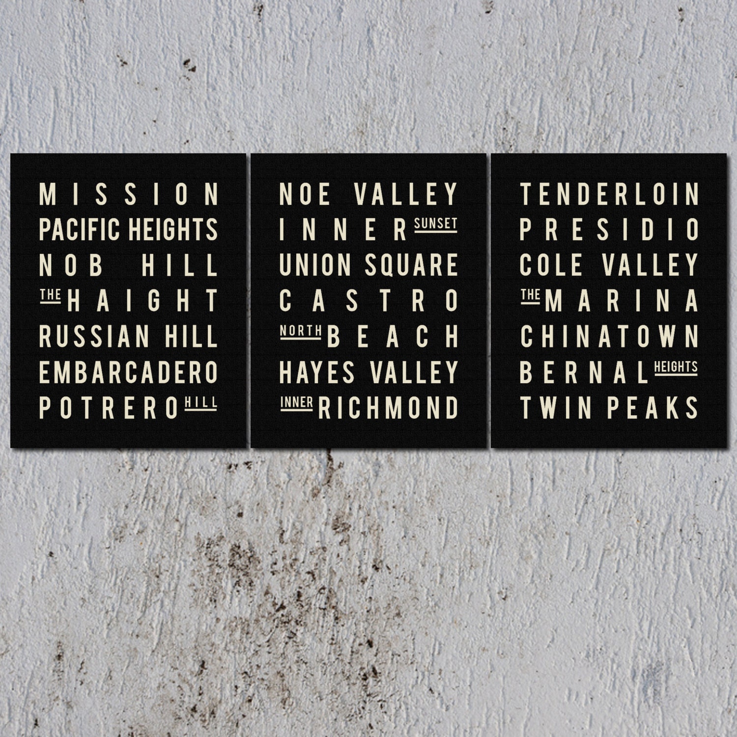 Subway Sign. SAN FRANCISCO. Typography Print - Mini Collection of 3 - 8x10