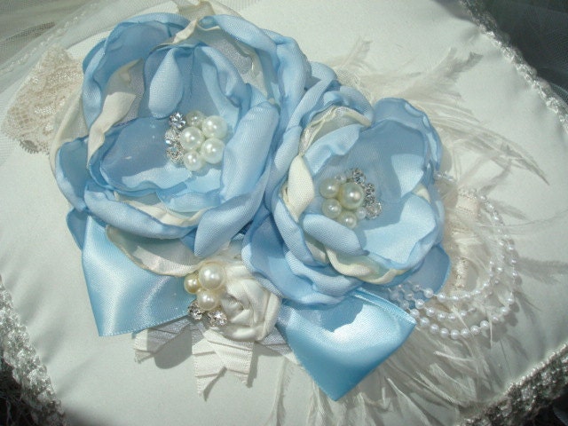 Baby Blue Flower Headband, Headband, Couture Headband, Children, Photo Prop, Kids / Stunning Baby Blue and Cream Flower Headband