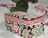 Black Chinese Floral Handpainted Porcelain Covered Trinket Box