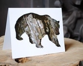 Grizzly Bear : Animal Silhouette In Bark - Recycled Card, Eco Friendly Stationery - Nature Art Photography