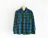 50% OFF SALE - Vintage Pendleton Bright Green & Blue Plaid Flannel Shirt