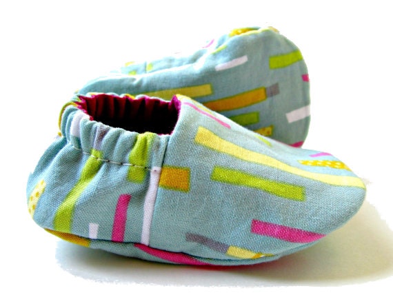 Reversible Baby Booties in Aqua, Cerise, Yellow, and Lime - Sizes 1-4
