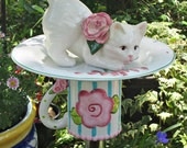 RESERVED for MARSHA C. - Garden Totem Stake White Kitten - As Featured In Flea Market Gardens Magazine
