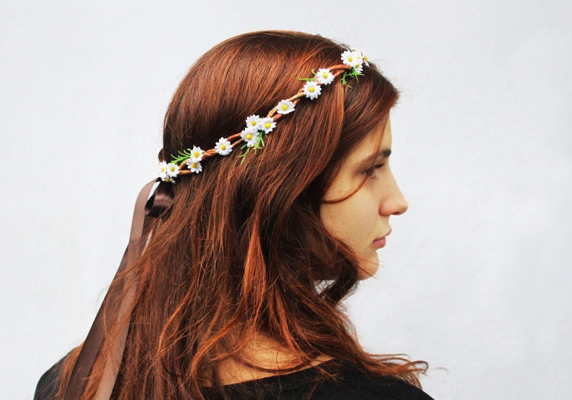 Daisy Headband - Tiny White Daisy Hair Wreath, Crown. EDC, Woodland Wedding, Summer Fashion, Rave Wear, Daisies