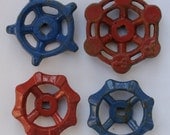Free Shipping-Ahoy Matey-Super Patina Red and Blue Vintage Valve Handles-Faucet Handles/spigot handles