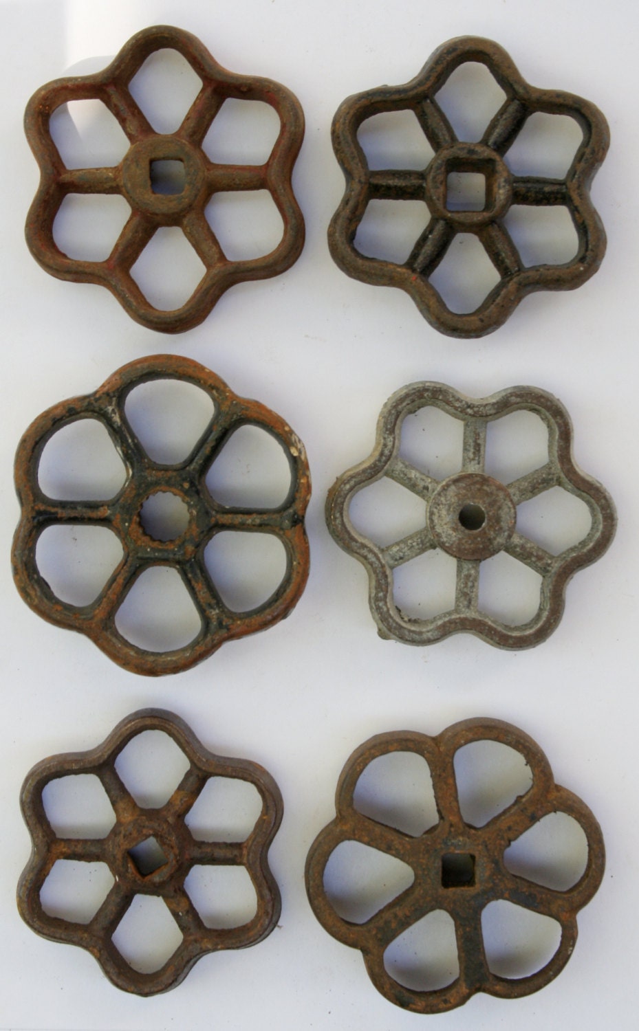Free Shipping-Flower Power - Industrial Bouquet- Set of 6 Unique Steel Vintage Valve  Handles/Faucet Handles