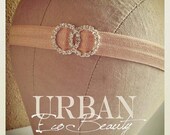 Peach Elastic Bohemian Styled Headband with Linked Circles Rhinestone Buckle Slide Charm - One Peach Elastic Headband