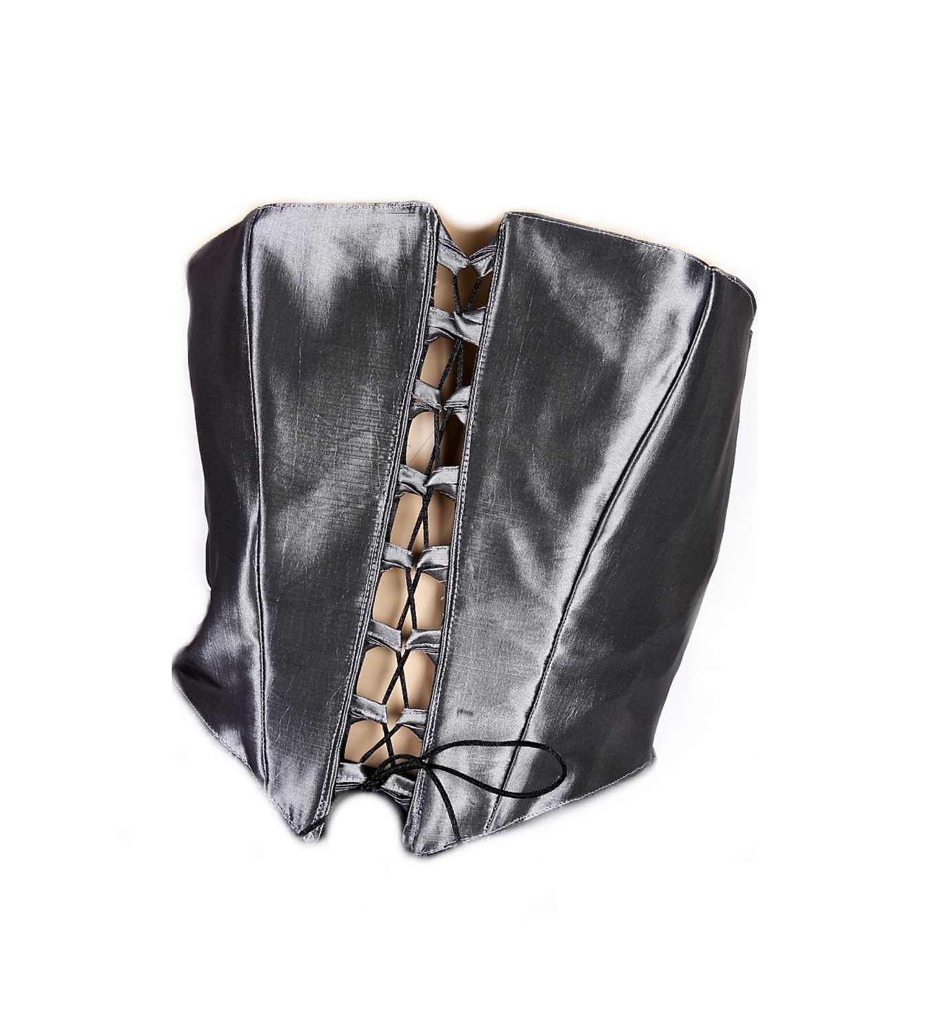 Gun Metal Satin Corset - Reversible Handmade Vintage Corset, Sexy Glamour Girl Chic, Rocker, Burlesque, hot hot hot