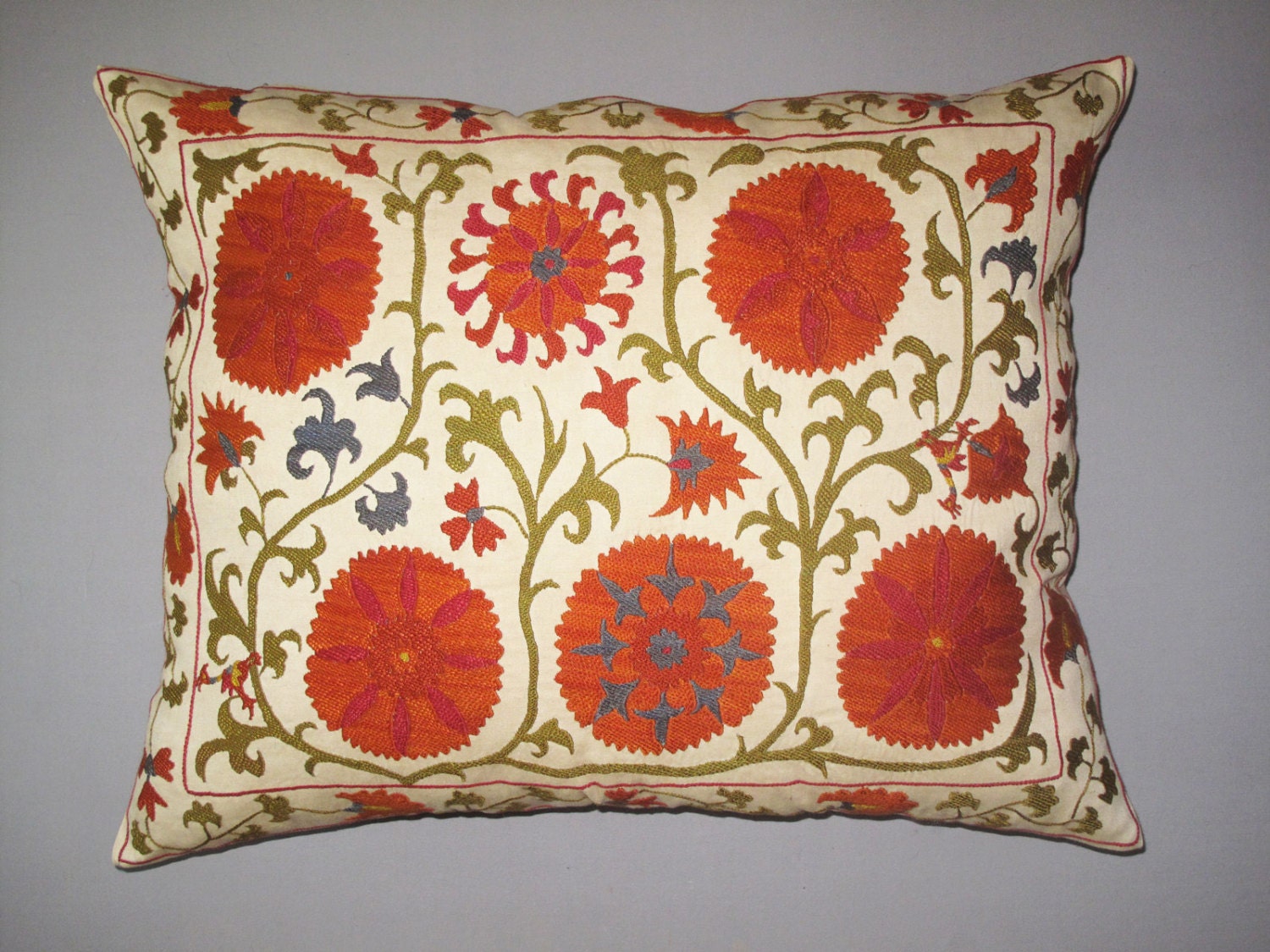 Beautiful silk handmade Sahrisyabs flowers pattern Suzani large Pillow Cover