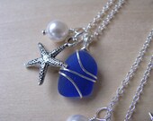 Wedding Jewelry Blue Sea Glass Bridesmaid Gift Set Necklaces Cobalt Royal Blue Beach Glass
