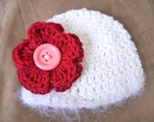 RTS NEWBORN Size 0 to 3 Months Flower Hat with Button and Fluffy Trim