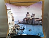 Photo Pillow Iconic Italy Rome Venice  water way 18 inch cushion cover blue lilac brown beige