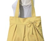 yellow cotton canvas purse with bow / tote bag / shoulder bag / hand bag / diaper bag - zipper inside pocket