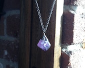 Amethyst Crystal Point Pendant Necklace - Raw Rough Amethyst  - Included 28" Steel Chain