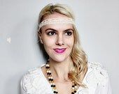 Beige vintage lace bridal shabby theme headband