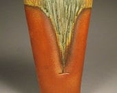 Tall Burnt Orange and Sage Green Vase